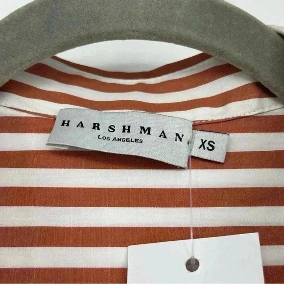 HARSHMAN SHIRT WOMEN’S XS BROWN STRIPED BUTTON DOWN FLARED SLEEVE COTTON NWT - Picture 2 of 13